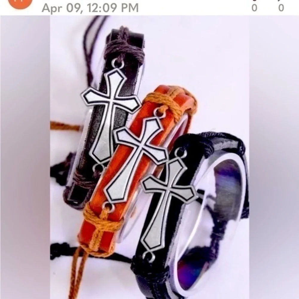 💛Real leather band sideways cross bracelets